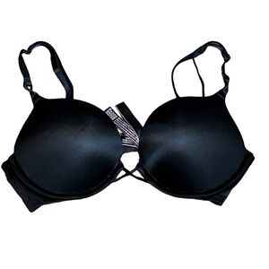 Victoria Secret 34D Plunge Bra Black Lightly Lined Convertible